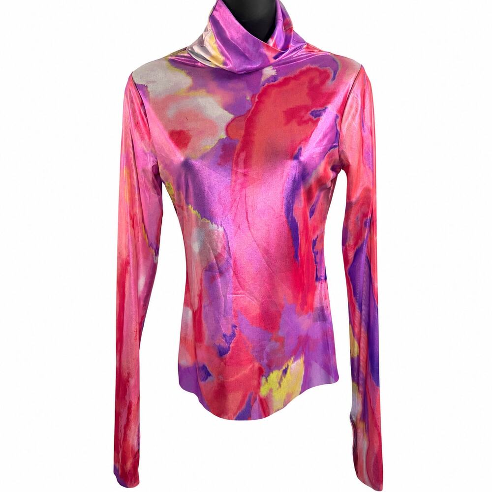AFRM Metallic Mesh Watercolor Top Y2K Sheer Pink Purple M NWT